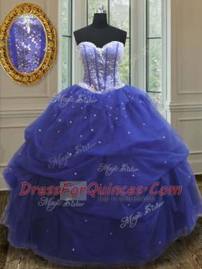 Fashion Sweetheart Sleeveless Tulle Quinceanera Dress Beading and Sequins Lace Up