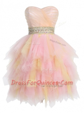 Tulle Sweetheart Sleeveless Zipper Beading and Ruffled Layers Prom Gown in Multi-color