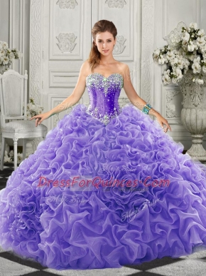 Court Train Ball Gowns 15 Quinceanera Dress Lavender Sweetheart Organza Sleeveless Lace Up