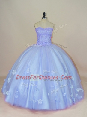 Luxurious Lavender Side Zipper Sweetheart Beading and Hand Made Flower Sweet 16 Dresses Tulle Sleeveless