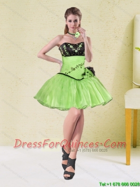 2015 Spring Embroidery and Flowers Sweetheart Dama Dresses in Spring Green