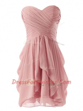 Stunning Mini Length Pink Chiffon Sleeveless Ruching