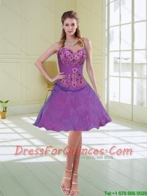 Cheap Purple Sweetheart Beading 2015 Prom Dress with Ruffled Layers and Appliques