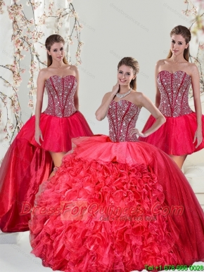 Detachable Beading and Ruffles Red Quinceanera Dresses for 2015