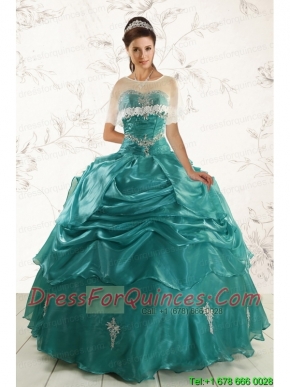 2015 Pretty Sweetheart Organza Appliques Sweet 16 Dresses