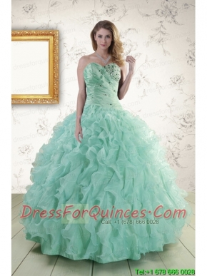 2015 Pretty Sweetheart Beading Quinceanera Dresses in Apple Green