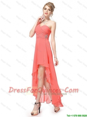 Latest High Low One Shoulder Prom Dresses with Side Zipper