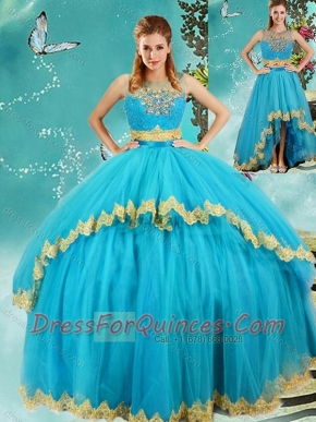 Fashionable Beaded and Applique Detachable Quinceanera Dresses in Baby Blue