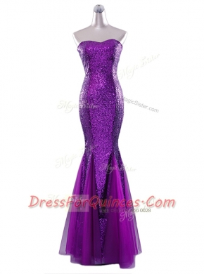Simple Mermaid Eggplant Purple Zipper Sequins Sleeveless Floor Length