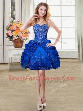 Flirting Royal Blue Ball Gowns Sweetheart Sleeveless Organza and Taffeta Mini Length Lace Up Beading and Embroidery and Pick Ups Prom Party Dress