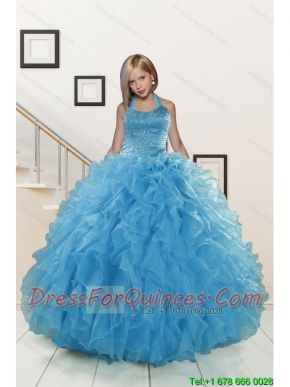2015 Exclusive Beading and Ruffles Aqua Blue Flower Girl Dress