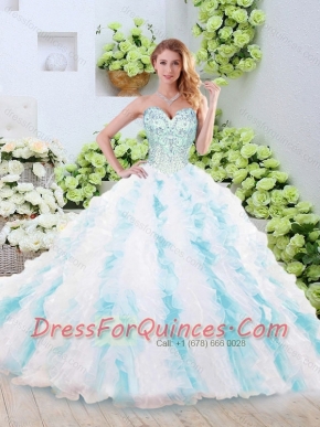 Pretty Brush Train Quinceanera Gowns with Beading and Ruffles