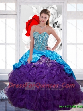 Beautiful Sweetheart Beading and  Ruffled Layers Quinceanera Gown for 2015 Spring