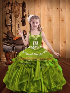 Straps Sleeveless Organza Pageant Dress Wholesale Embroidery and Ruffles Lace Up