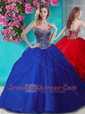 Gorgeous Beaded and Rhinestoned Big Puffy Quinceanera Dress in Blue