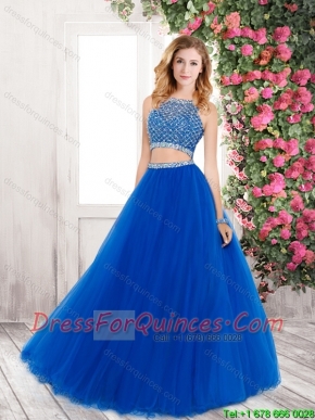 2016 Perfect Spring A Line Bateau Blue Prom Gowns with Beading
