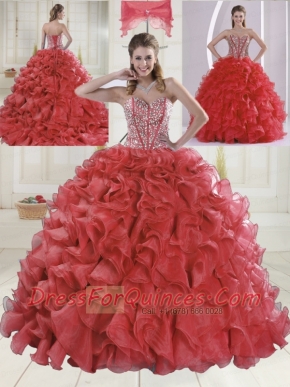 Beautiful Sweetheart Coral Red Quinceanera Dresses with Brush Train