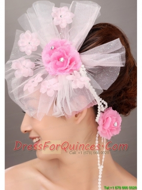 Fashionable Light Pink Tulle Hand Made Flowers Beading Fascinators For Party