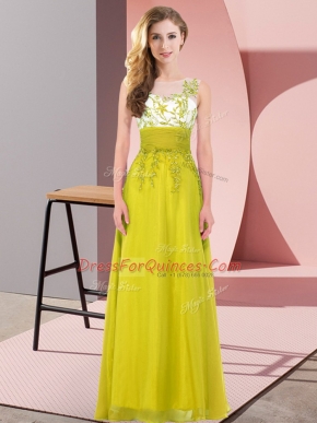 Olive Green Sleeveless Appliques Floor Length Damas Dress