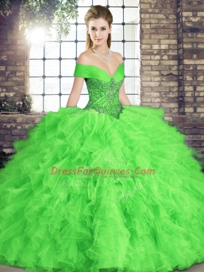 Customized Lace Up Off The Shoulder Beading and Ruffles Sweet 16 Dresses Tulle Sleeveless