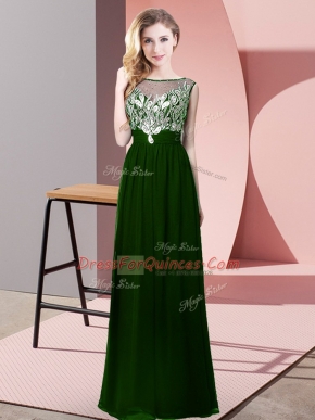 Fashionable Floor Length Dark Green Dress for Prom Chiffon Sleeveless Beading