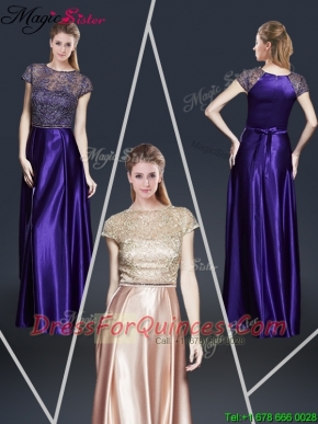 2016 Empire Bateau Prom Dresses with Appliques and Belt