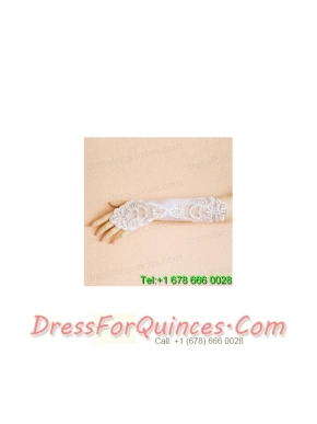 Lace Fingerless Elbow Length Bridal Gloves With Appliques