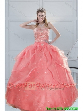 2015 New Styles Watermelon Quinceanera Dresses with Beading