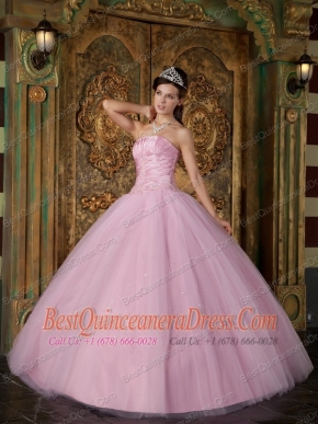 Pink Ball Gown Strapless Floor-length Appliques Tulle Quinceanera Dress