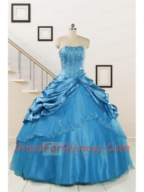 2015 Spring Fashionable Appliques Teal Quinceanera Dresses