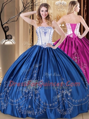 Amazing Royal Blue Strapless Lace Up Embroidery Quinceanera Gowns Sleeveless