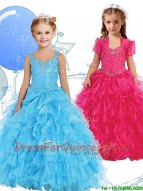 Romantic Straps Little Girl Pageant Dress with Beading and Ruffled Layers