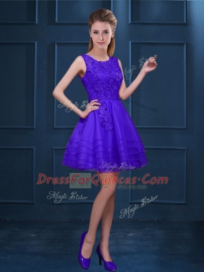 Custom Design Purple Scoop Zipper Lace and Ruffled Layers Quinceanera Court of Honor Dress Sleeveless