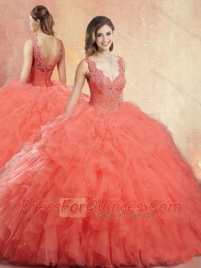 New Arrivals V Neck Sweet 16 Dresses with Ruffles and Appliques