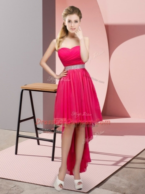 Hot Pink Sleeveless Beading High Low