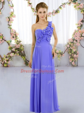 Sleeveless Floor Length Hand Made Flower Lace Up Quinceanera Dama Dress with Lavender