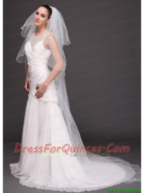 Three-Tier Tulle With Pearls Drop Veil