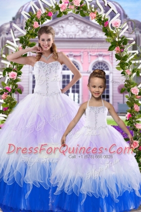 Super Multi-color Tulle Lace Up Sweetheart Sleeveless Floor Length Quinceanera Gowns Beading