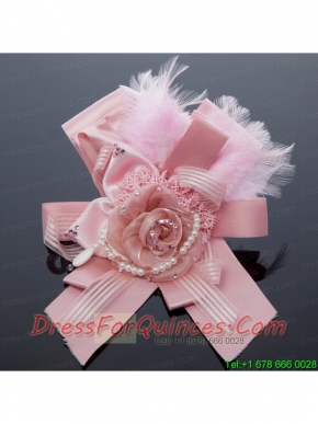 Pink Rhinestone Feather Hair Ornament for Imitation Pearls