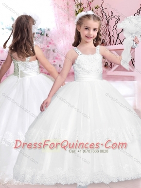 Classical Straps Laced and Applique Long Mini Quinceanera Dresses with Zipper Up