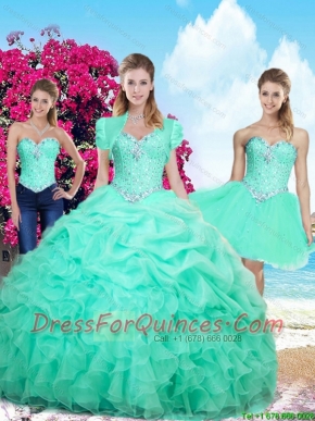 Perfect Summer Ruffles and Beaded Detachable Sweet 16 Dresses in Apple Green