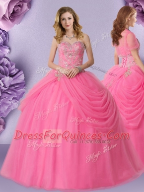 Rose Pink Sweet 16 Dress Military Ball and Sweet 16 and Quinceanera and For with Beading and Pick Ups Sweetheart Sleeveless Lace Up