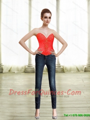 2015 Luxurious Sweetheart Beading Red Corset