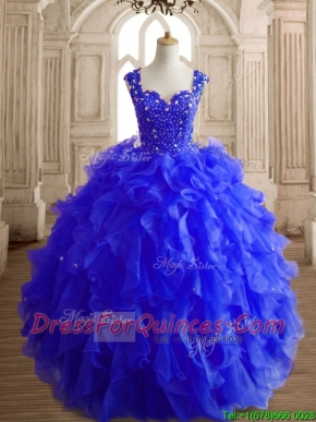 Gorgeous Royal Blue Straps Quinceanera Dress with Beading and Ruffles