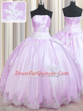Spectacular Floor Length Lilac Quinceanera Gown Strapless Sleeveless Lace Up