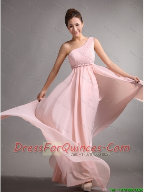 Pretty Empire One Shoulder Prom Gowns with Belt and Ruching