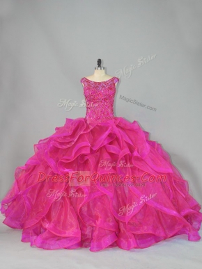 Sleeveless Brush Train Lace Up Beading and Ruffles Sweet 16 Quinceanera Dress