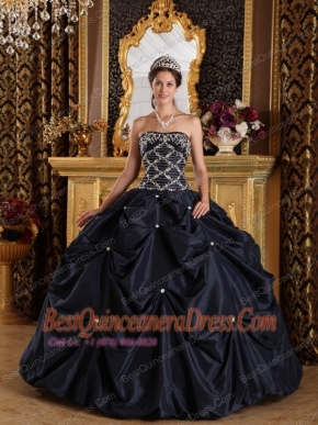 2013 Black Ball Gown Taffeta Strapless Beading Quinceanera Dress