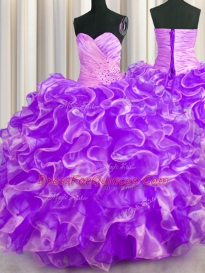 Discount Ball Gowns Quinceanera Dress Purple Sweetheart Organza Sleeveless Floor Length Lace Up