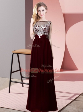 Noble Chiffon Scoop Sleeveless Backless Beading Party Dress in Burgundy